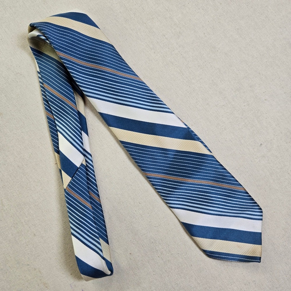 80s Tie Firenze by Ricardo Blue Striped VTG 1980s 100%‎ Polyester Made in Mexico